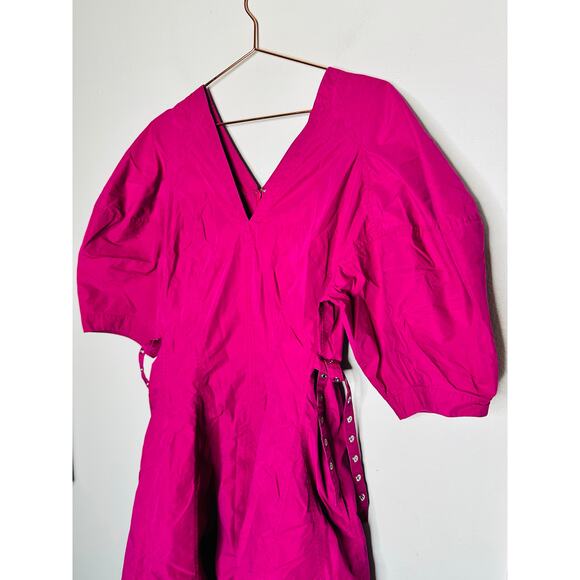 3.1 PHILLIP LIM Purple Cotton Blend A-Line Puff Sleeve Godet Dress Size 10 - Picture 6 of 12